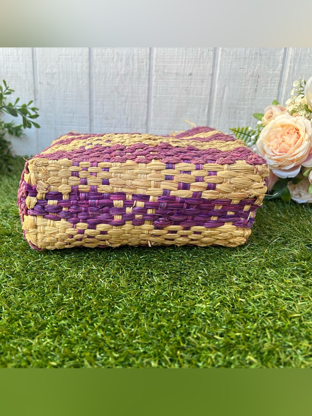 L Space - Charlie Bag - Berry Woven Straw Tote Bag in Purple and Natural New - Picture 11 of 16